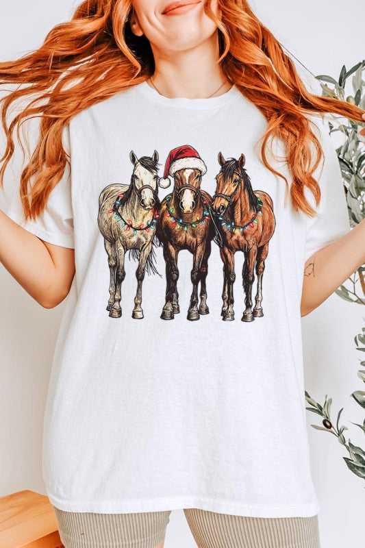 Christmas Horses Graphic Plus Heavy Cotton Tee Color Bear