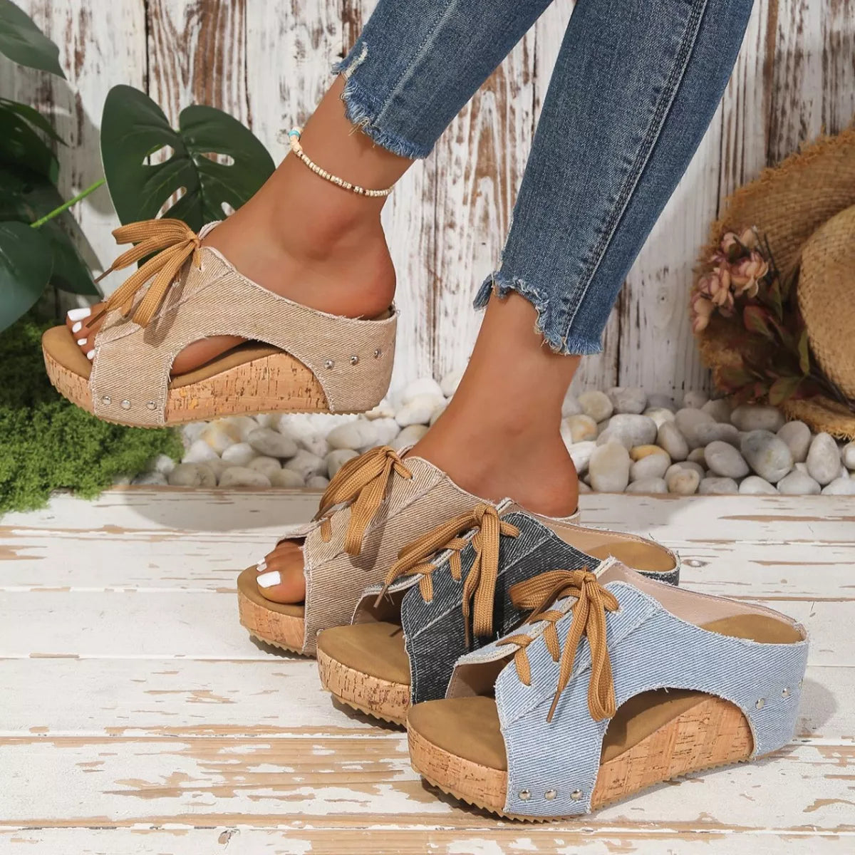 Lace Up Wedge Sandals Trendsi