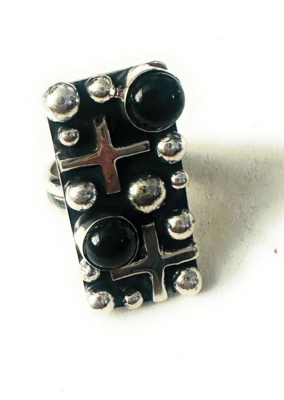Navajo Onyx & Sterling Silver Cross Ring