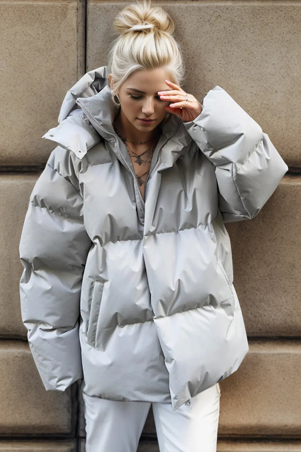 Pocketed Zip Up Hooded Puffer Jacket Trendsi