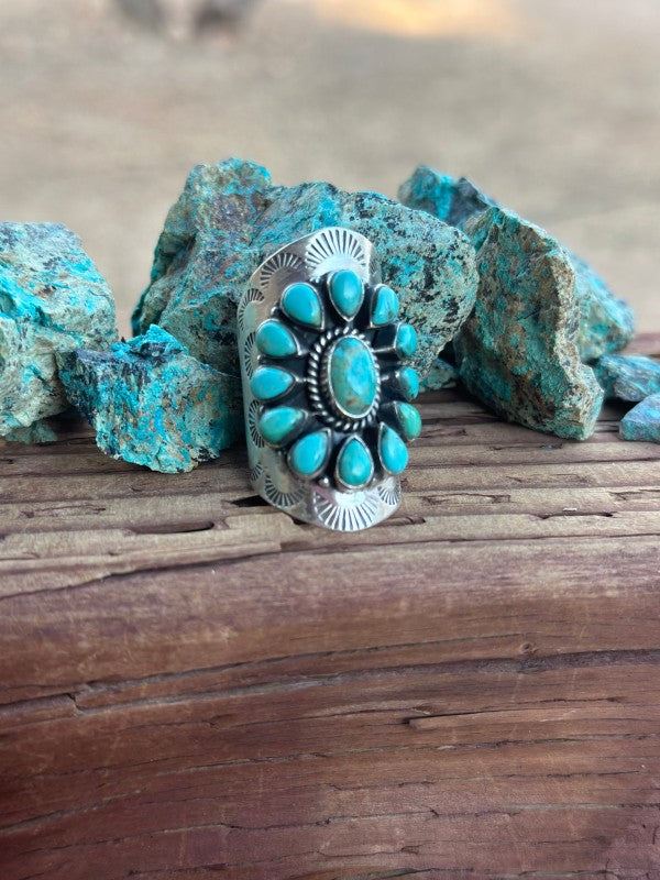 Handmade Emerald Valley Turquoise Cluster & Sterling Silver