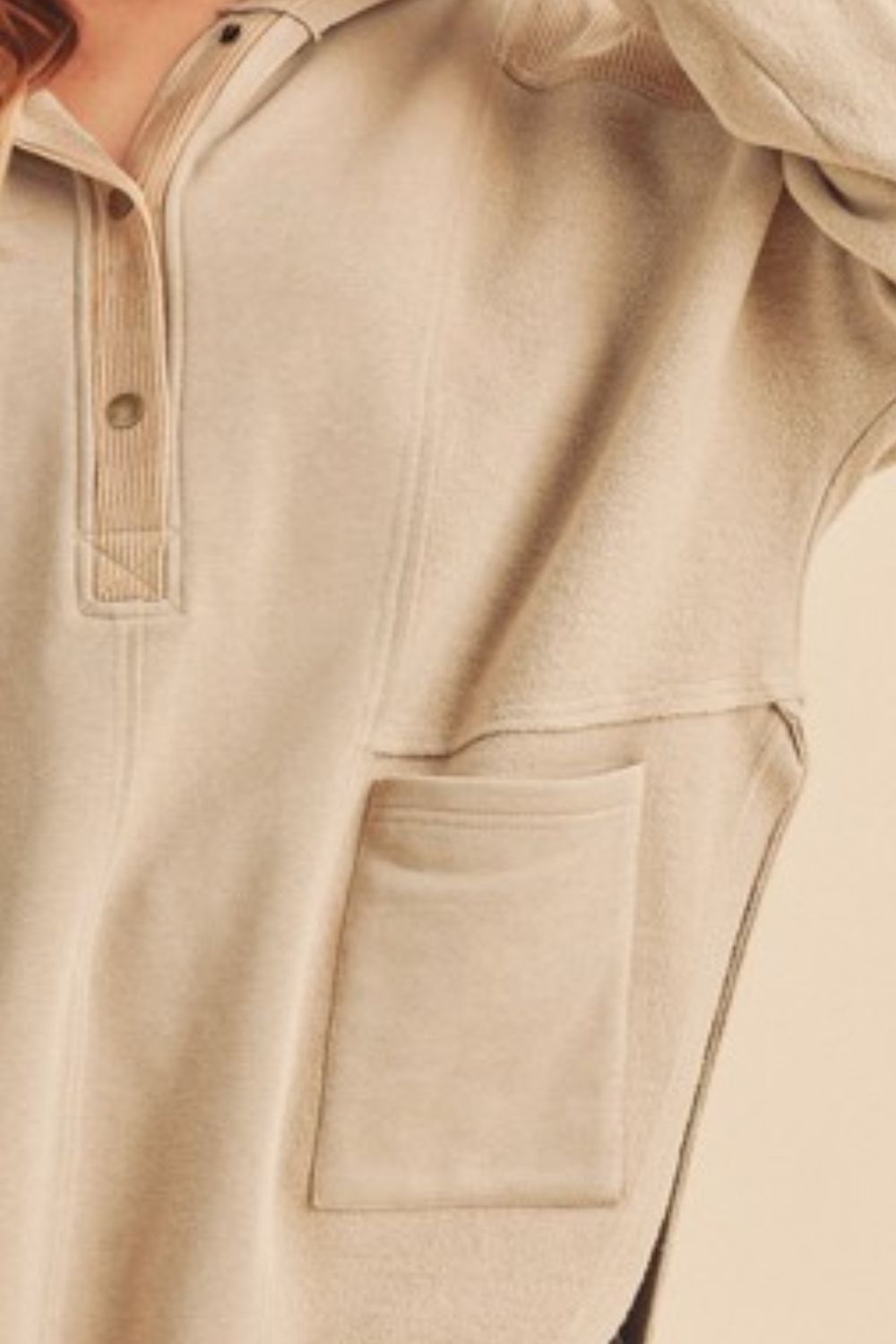 Aemi + Co Slit Half Snap Oversize Hoodie Trendsi
