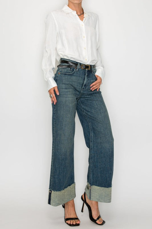 TUMMY CONTROL HIGH RISE CUFFED WIDE LEG JEANS Artemis Vintage
