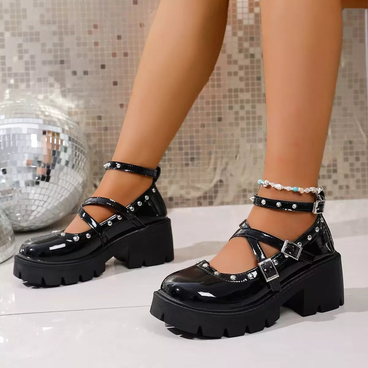 Platform Mary Jane Chunky Heel Sneakers Trendsi