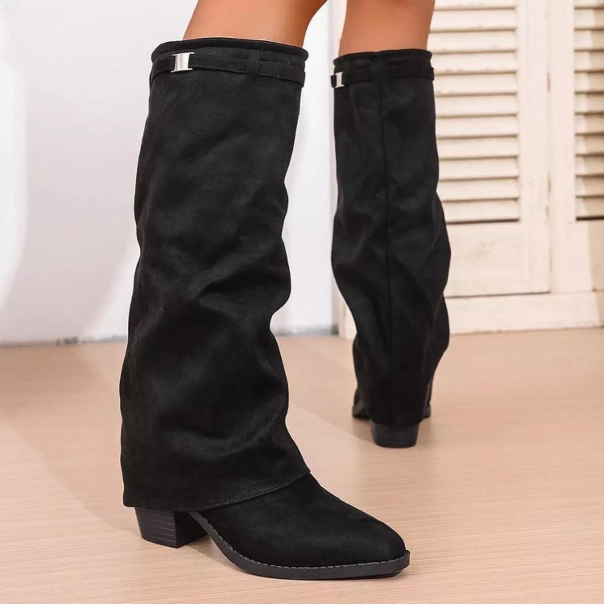 Point Toe Block Heels Boots