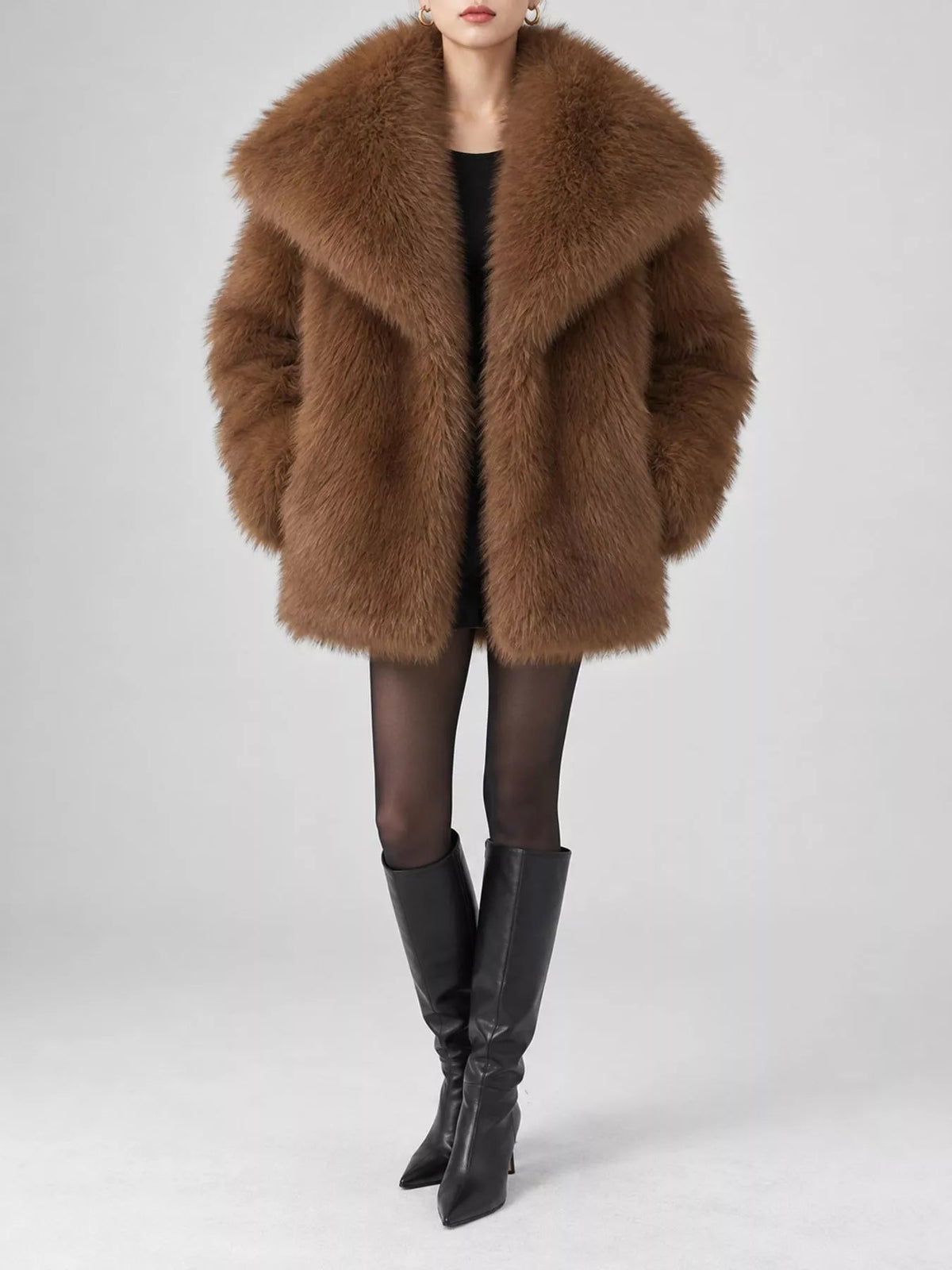 Fox Fur Collar Winter Outerwear Trendsi