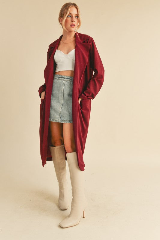 Aemi + Co Lapel Collar Long Sleeve Longline Coat Trendsi