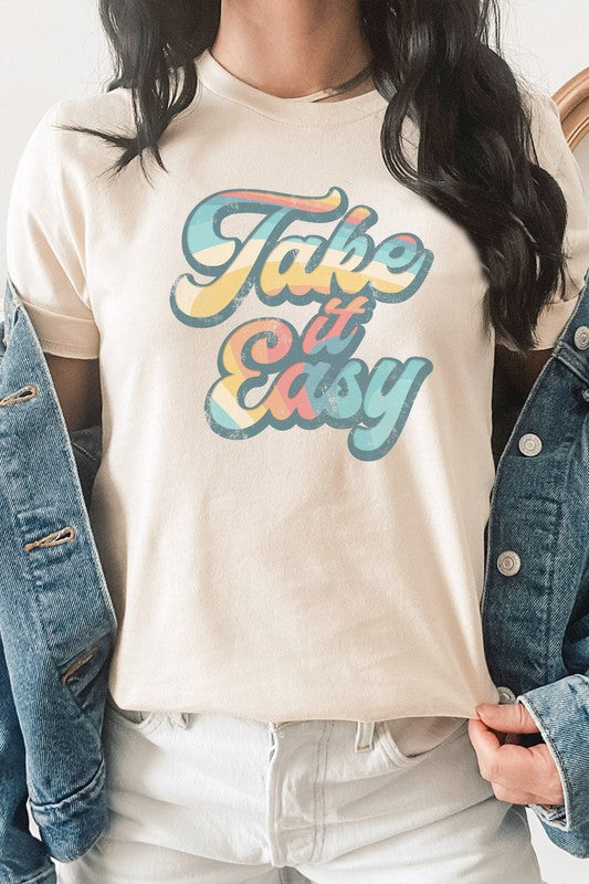 Retro Striped Take It Easy Summer Graphic Tee Kissed Apparel