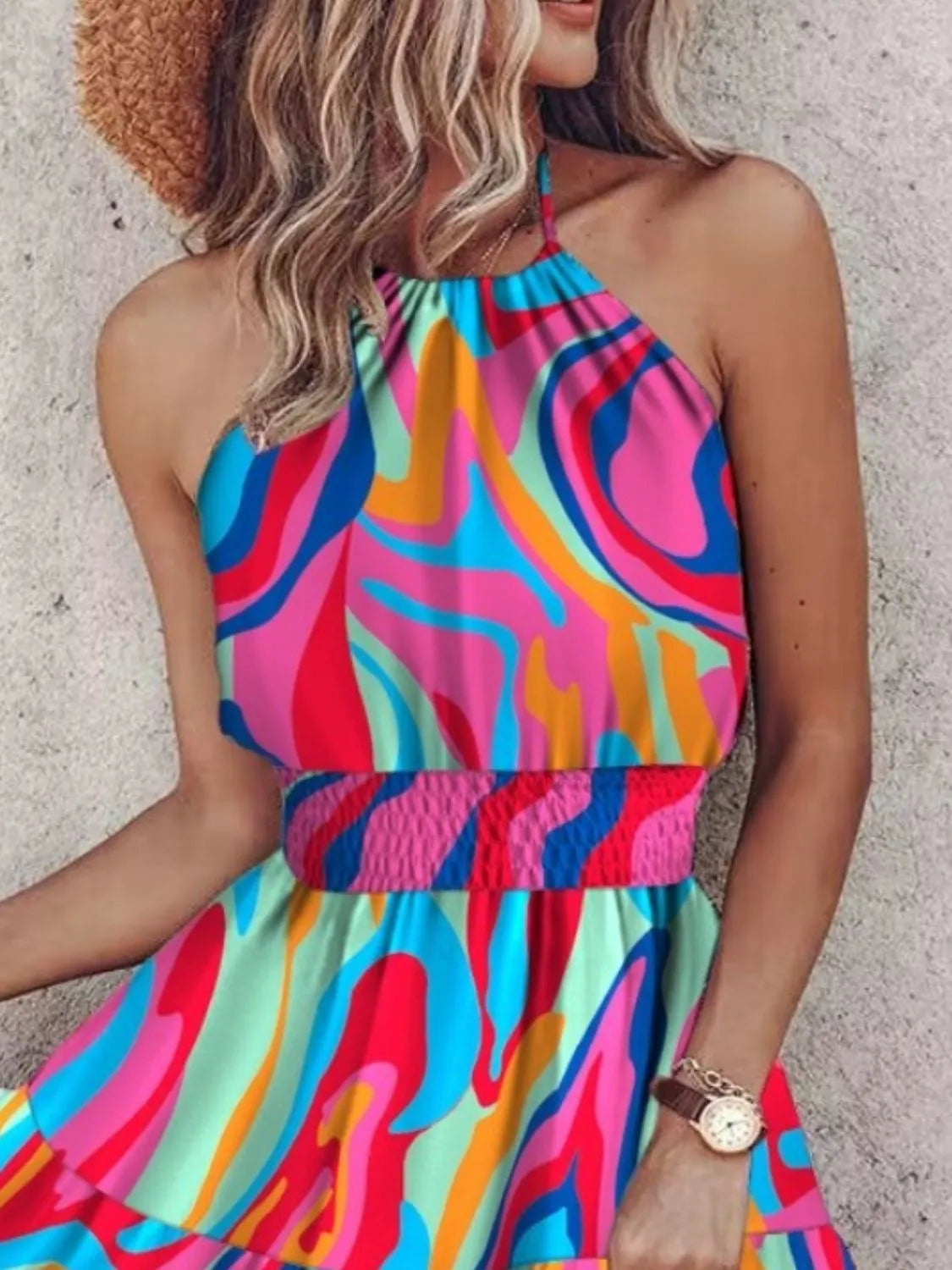Paisley Print Halter Neck Mini Dress Trendsi