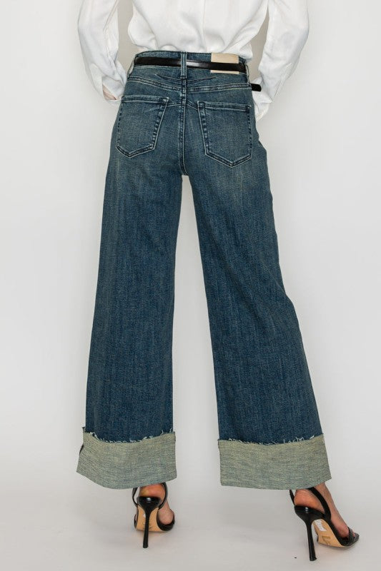 TUMMY CONTROL HIGH RISE CUFFED WIDE LEG JEANS Artemis Vintage