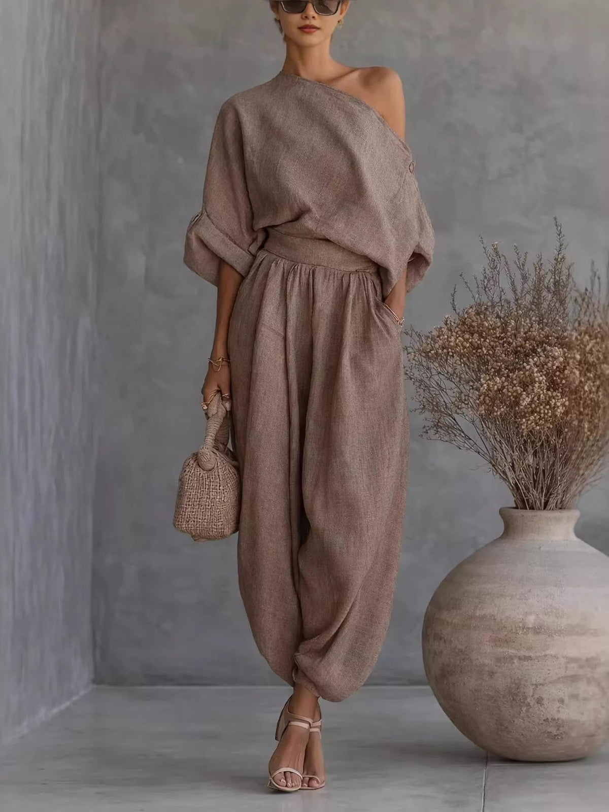 One-Shoulder Top and Joggers Set Trendsi