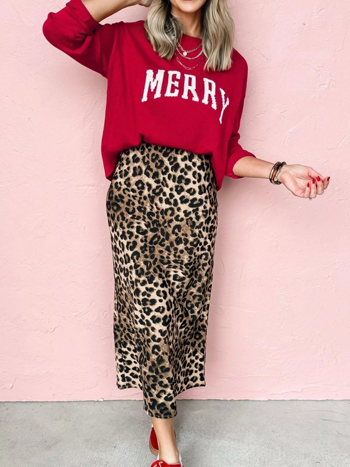 MERRY Letter Pattern Christmas Baggy Sweater Trendsi
