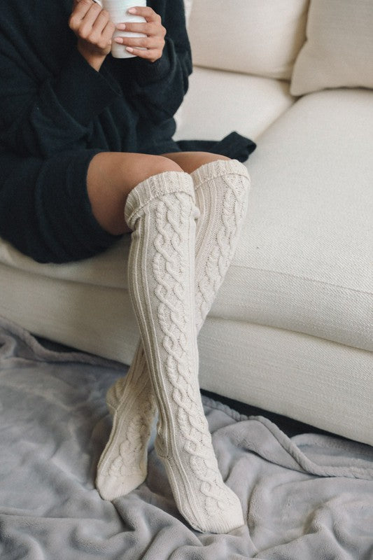 Knee High Cable Knit Socks Leto Accessories