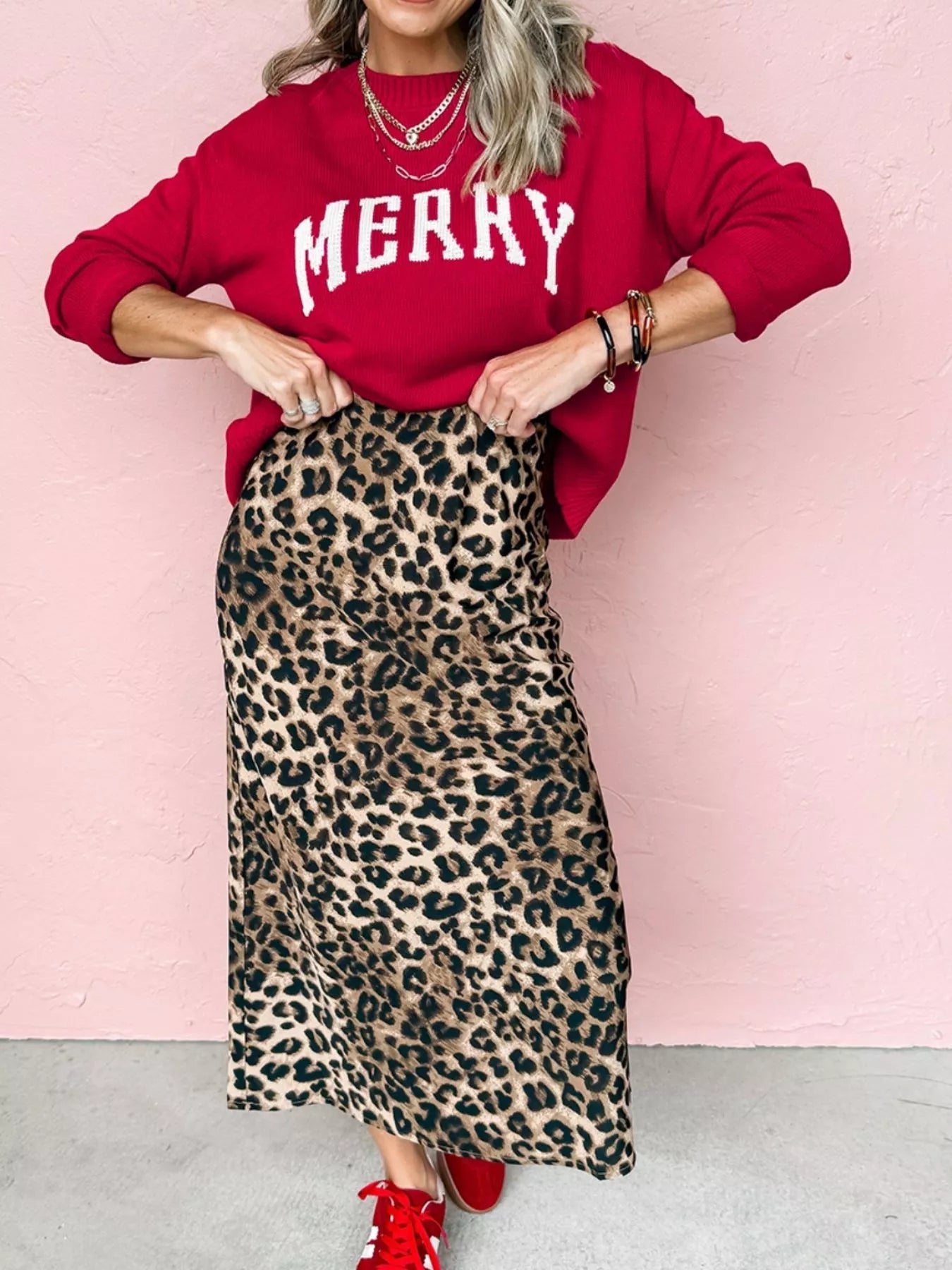 MERRY Letter Pattern Christmas Baggy Sweater Trendsi