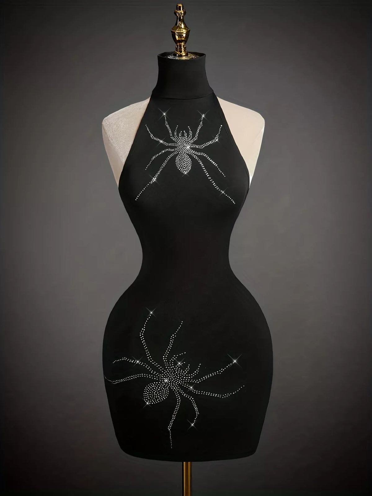 Rhinestone Spider Halter Neck Bodycon Dress Trendsi