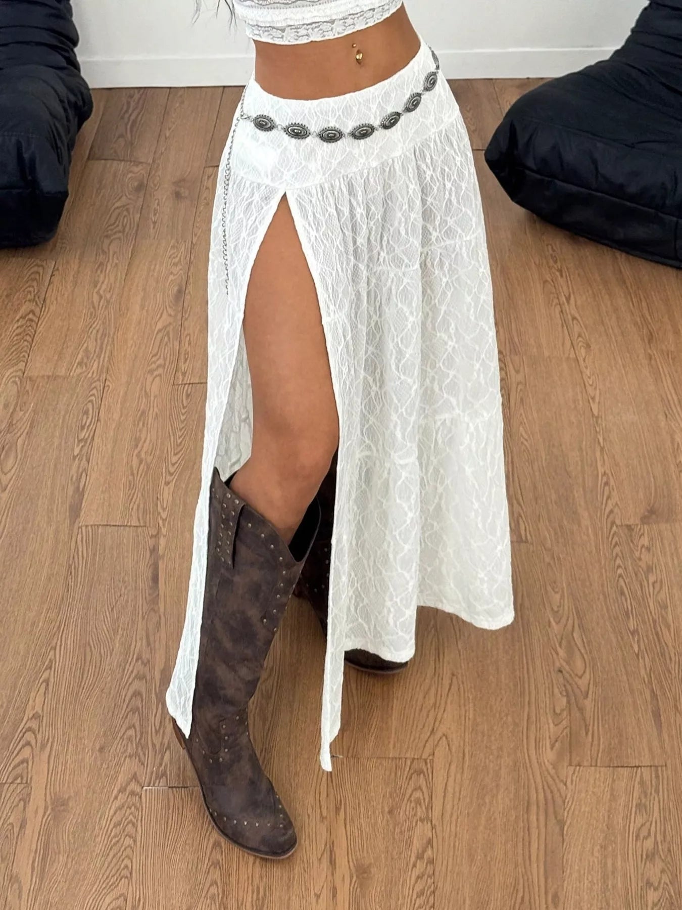 Lace Slit Maxi Skirt Trendsi