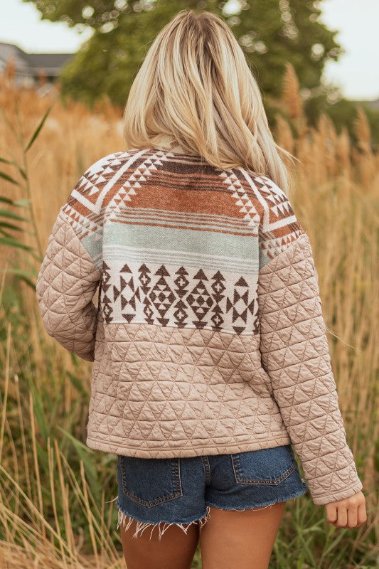 Western Geometric Aztec Patchwork Quilted Jacket