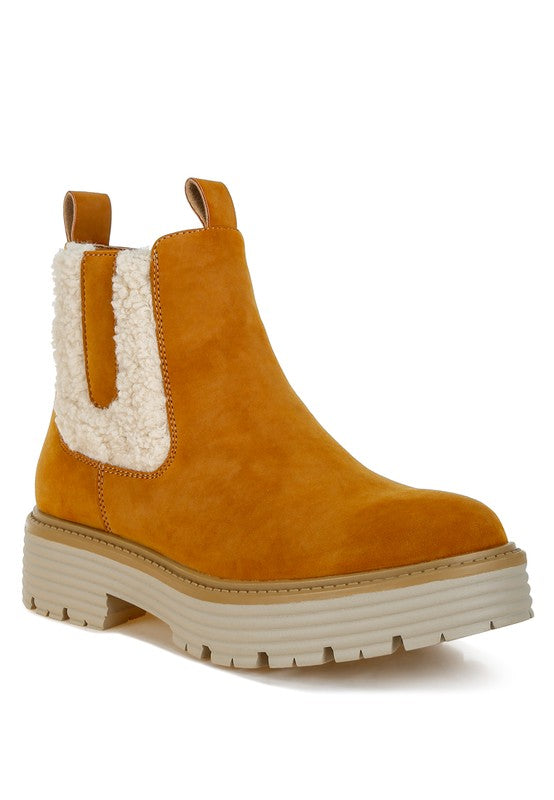 Mothman Faux Fur Detail Chunky Ankle Boots Luckygirlsclothingcompany.com