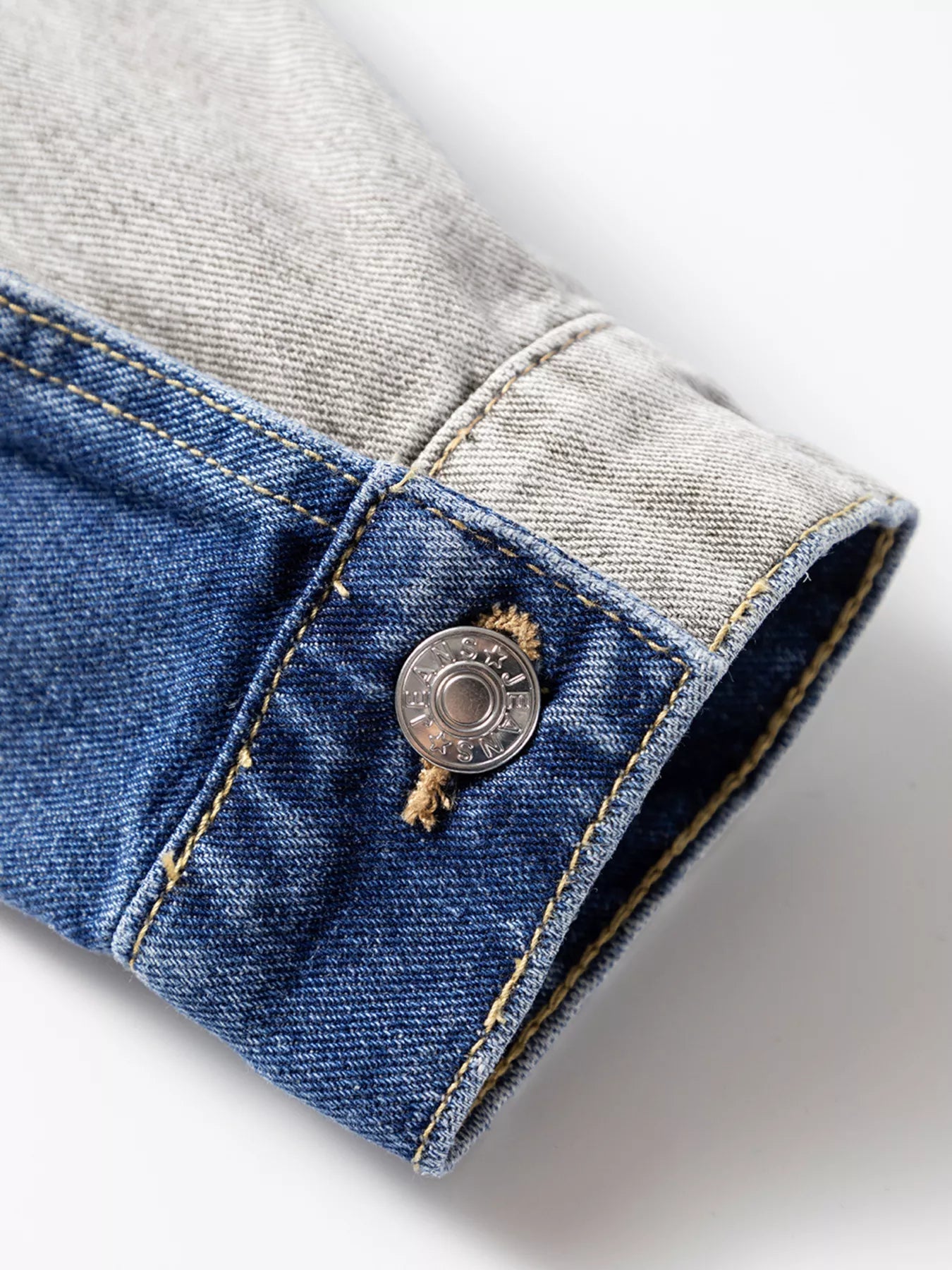 Color Block Patchwork Raw Hem Denim Jacket