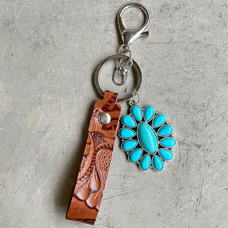 Turquoise Genuine Leather Key Chain Trendsi