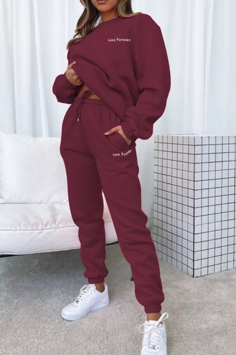 Round Neck Sweatshirt and Joggers Set Trendsi