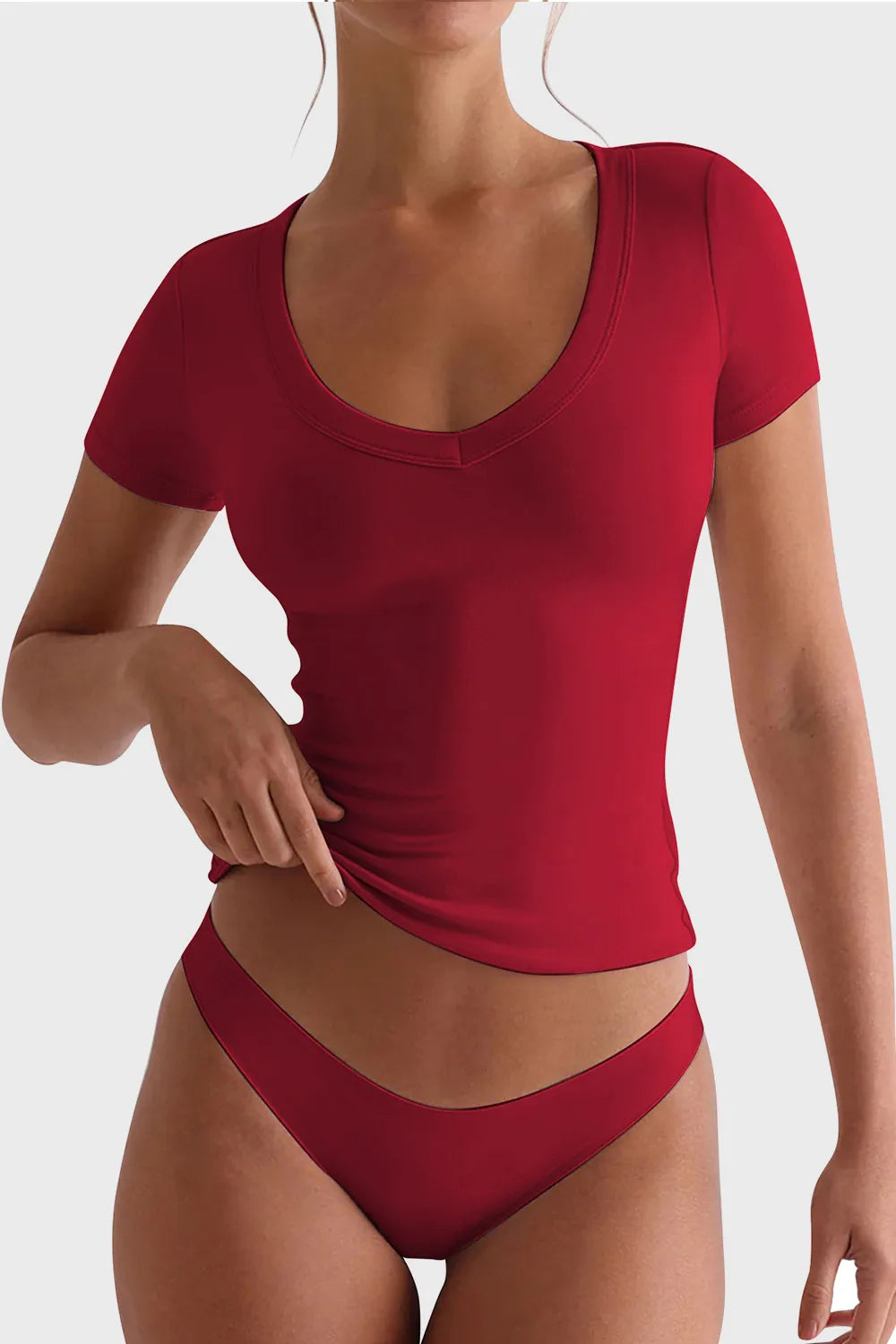 Lovelet Scoop Neck Short Sleeve T-Shirt Trendsi