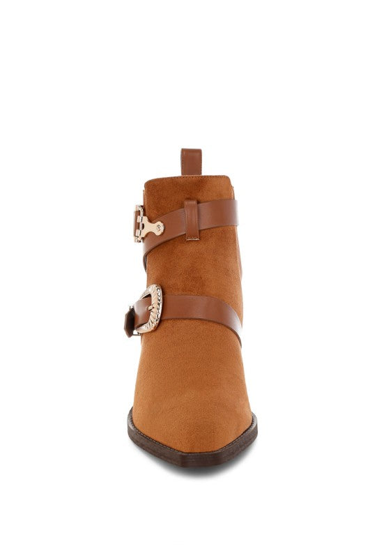 Microfiber Buckle Strap Western Boots