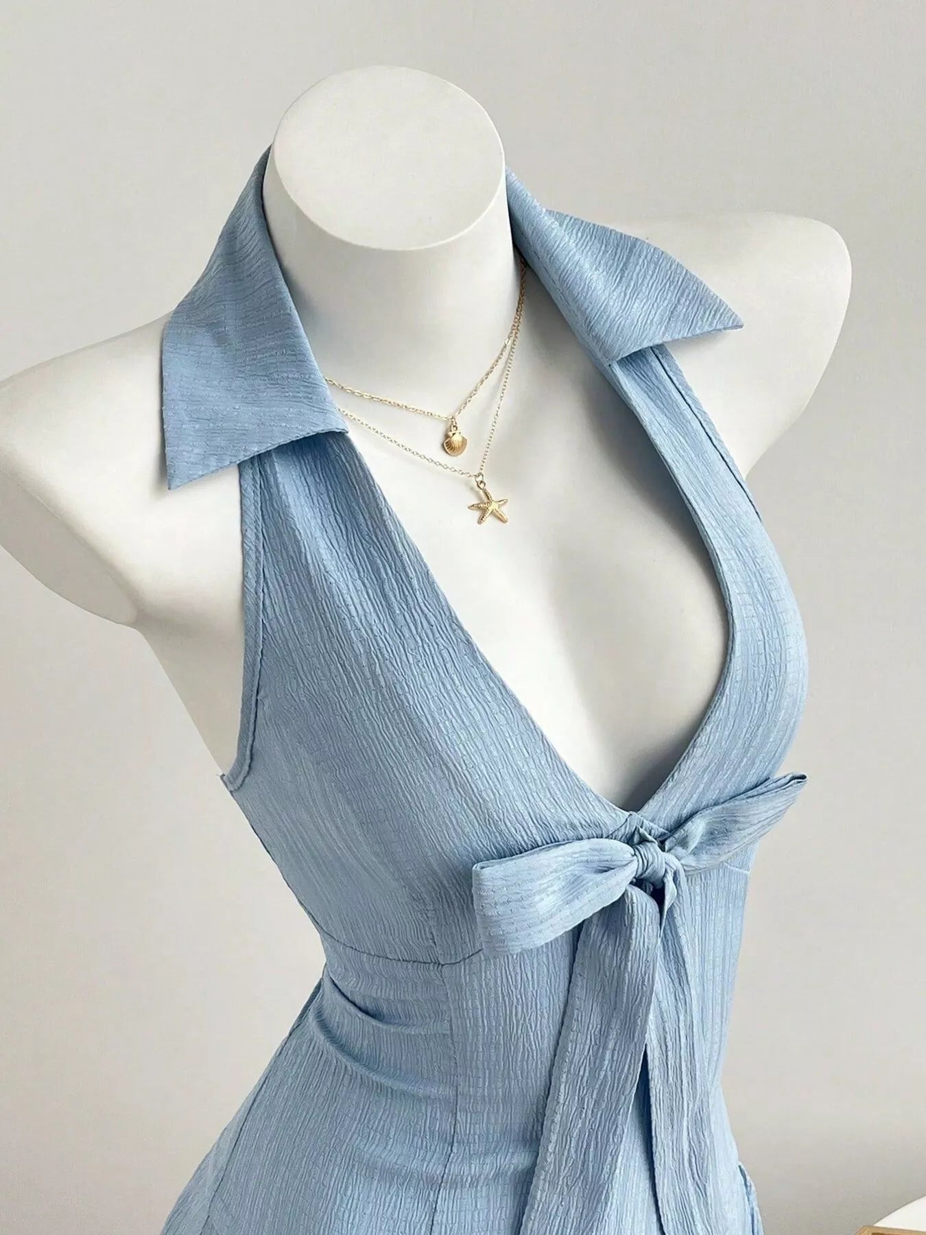 Halter Neck Bow Tie Pleated Mini Dress Trendsi
