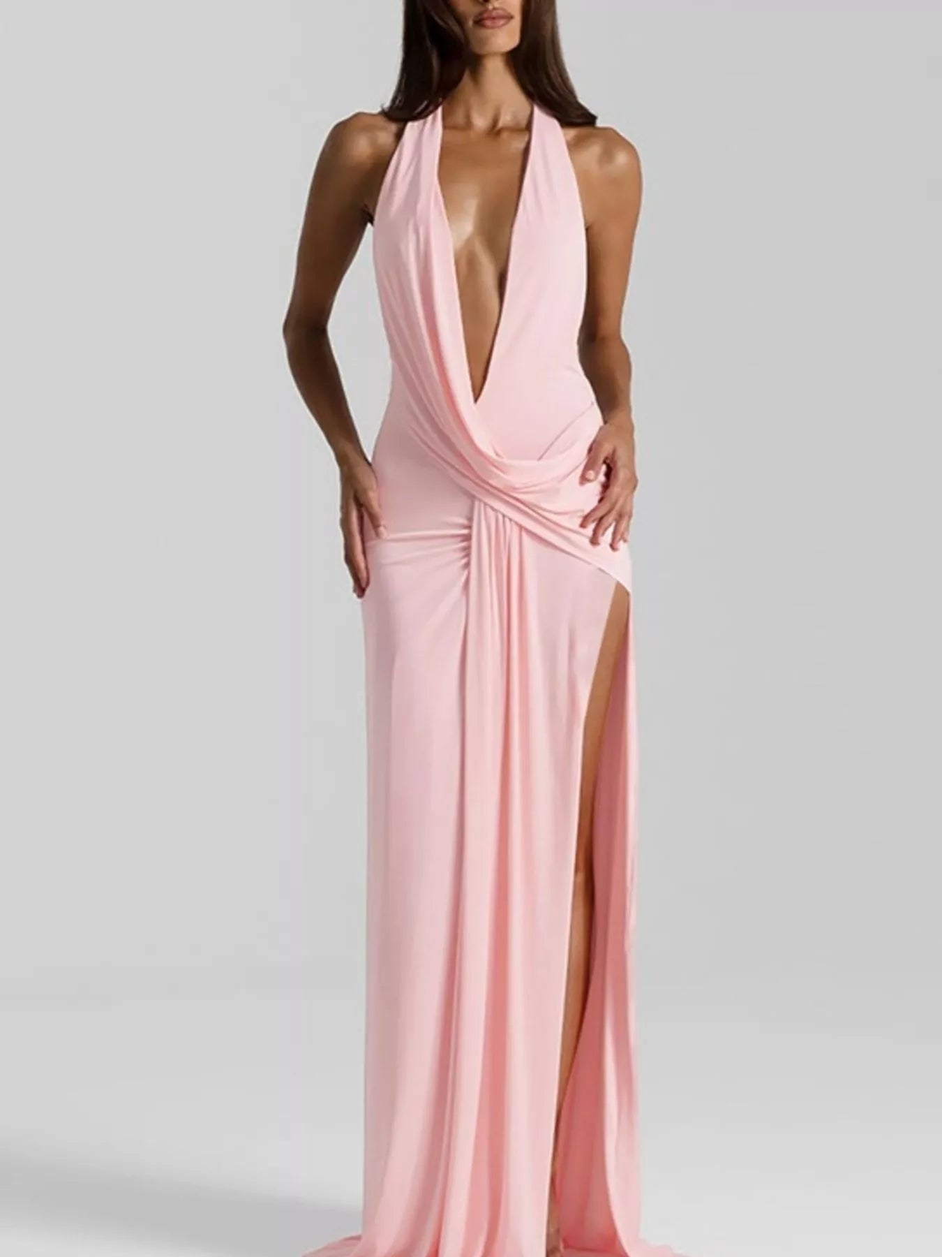 Split Backless Halter Neck Maxi Dress Trendsi