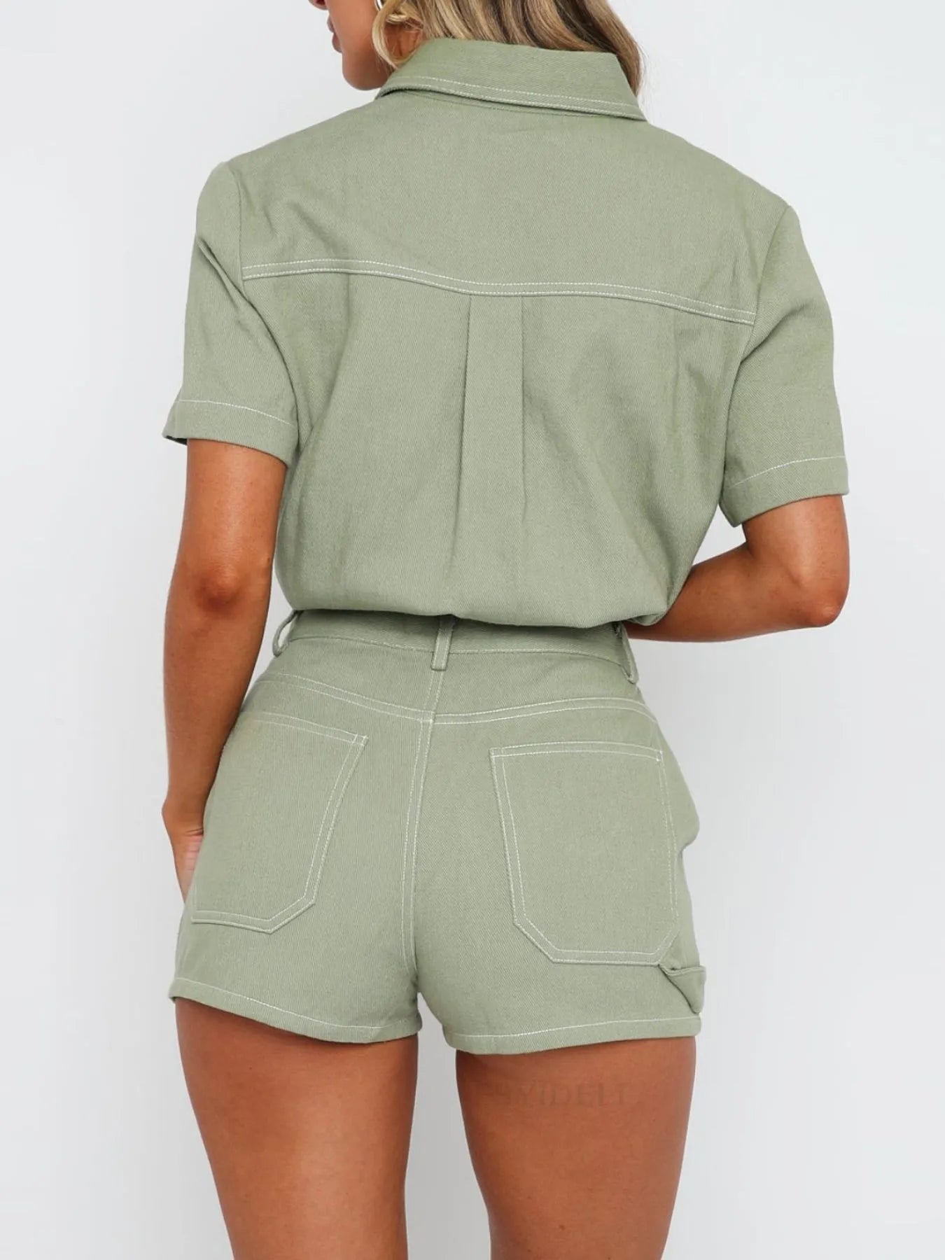 Button Up Short Sleeve Top and Shorts Denim Set Trendsi