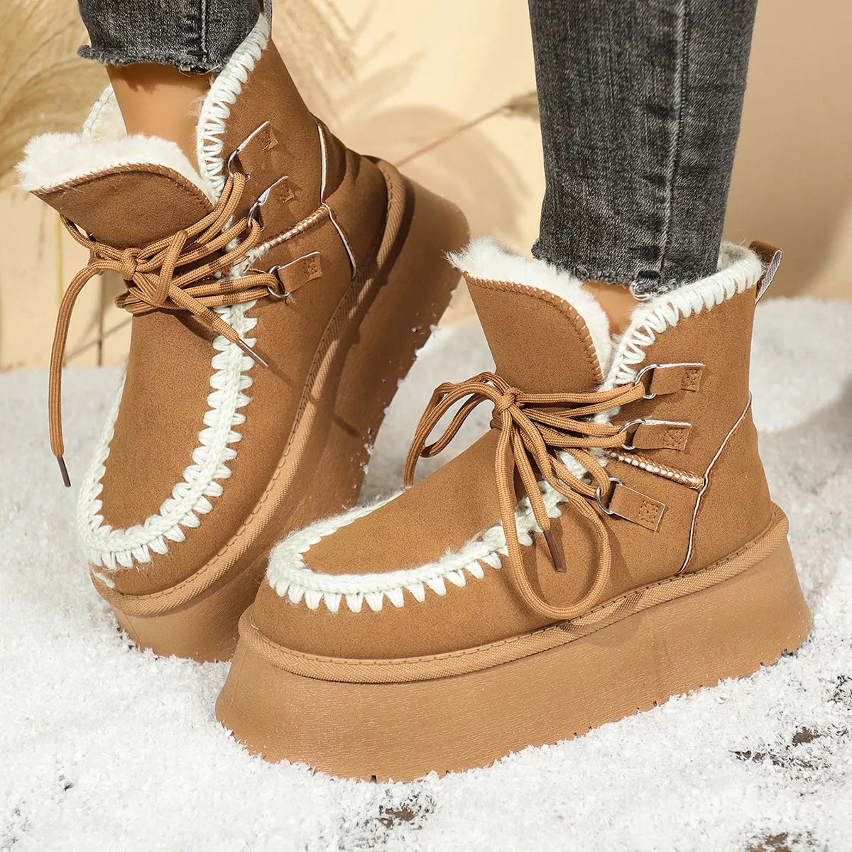 Sherpa Lined Platform Snow Boots Trendsi