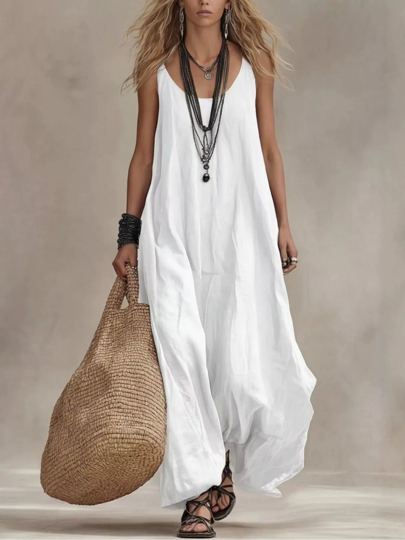 Full Size Scoop Neck Sleeveless Maxi Dress Plus Size Trendsi