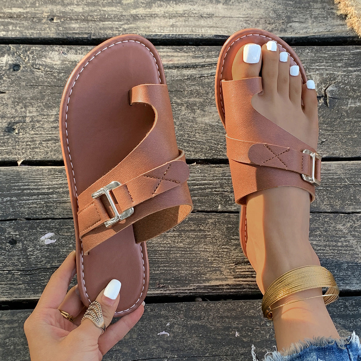 Toe Loop Buckle Decor Sandals Trendsi