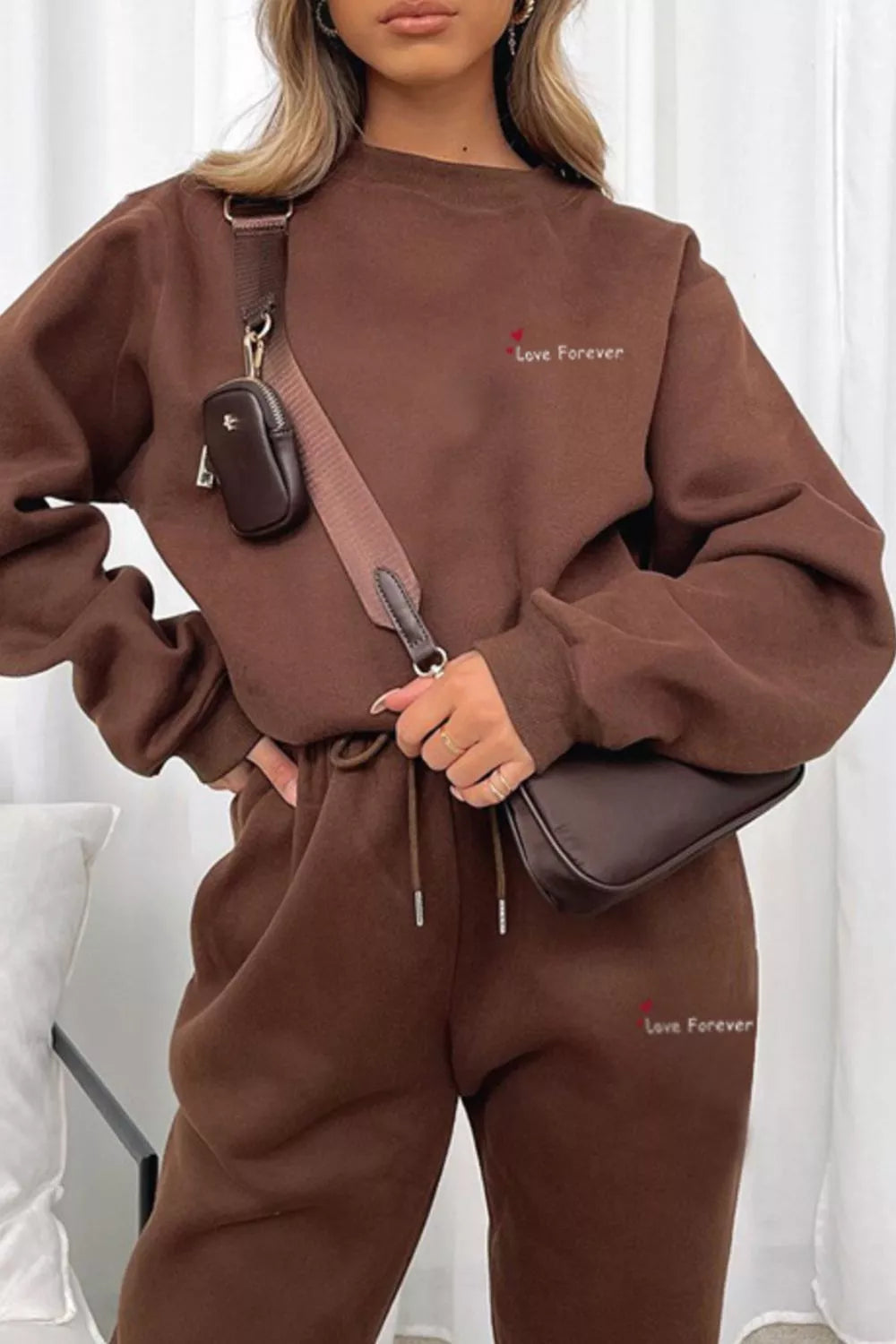 Round Neck Sweatshirt and Joggers Set Trendsi