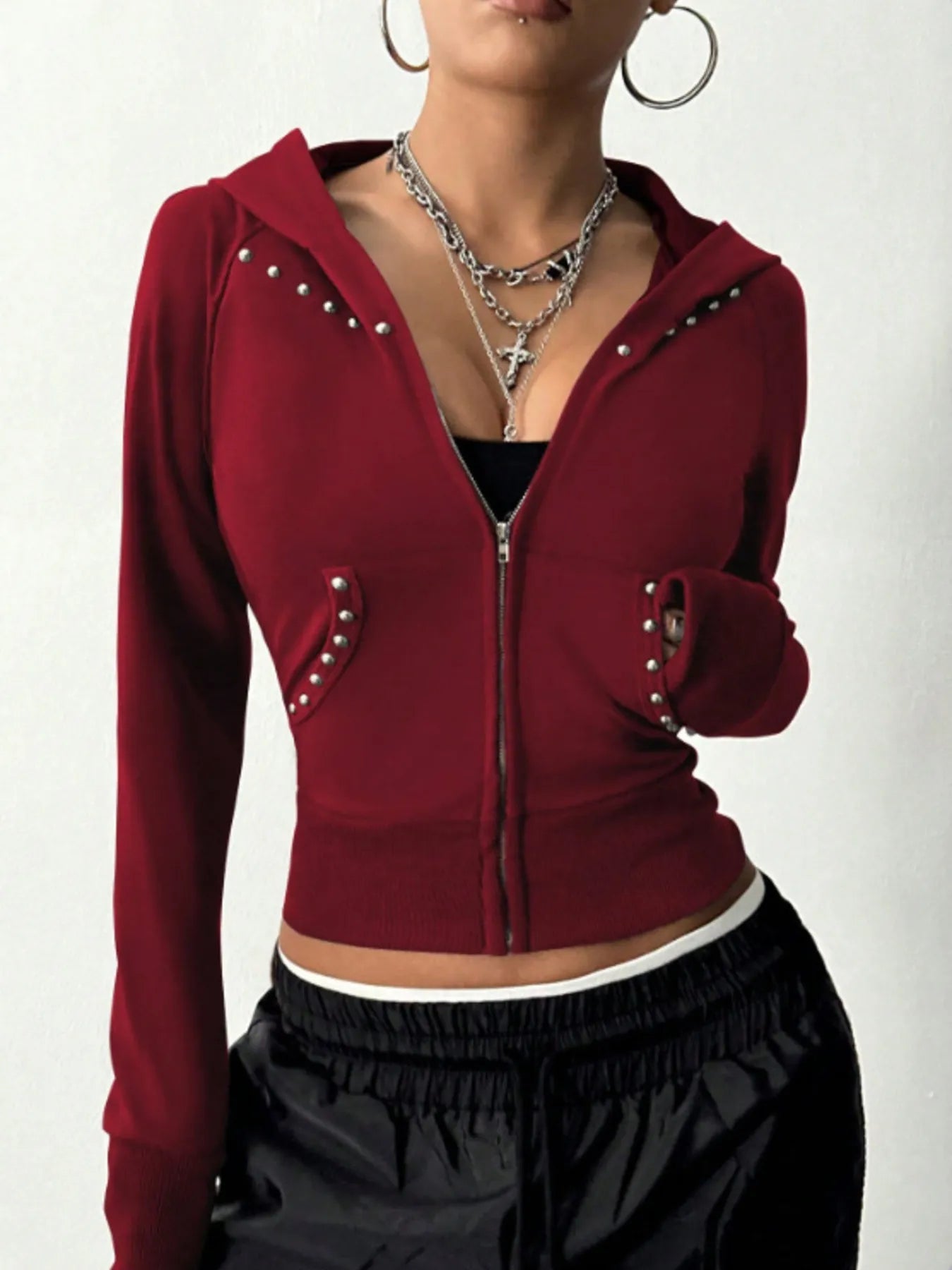 Zip-Up Long Sleeve Hoodie Trendsi