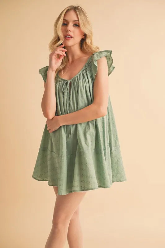 Aemi+Co Ruffled Cap Sleeve Cotton Tunic Mini Dress Trendsi