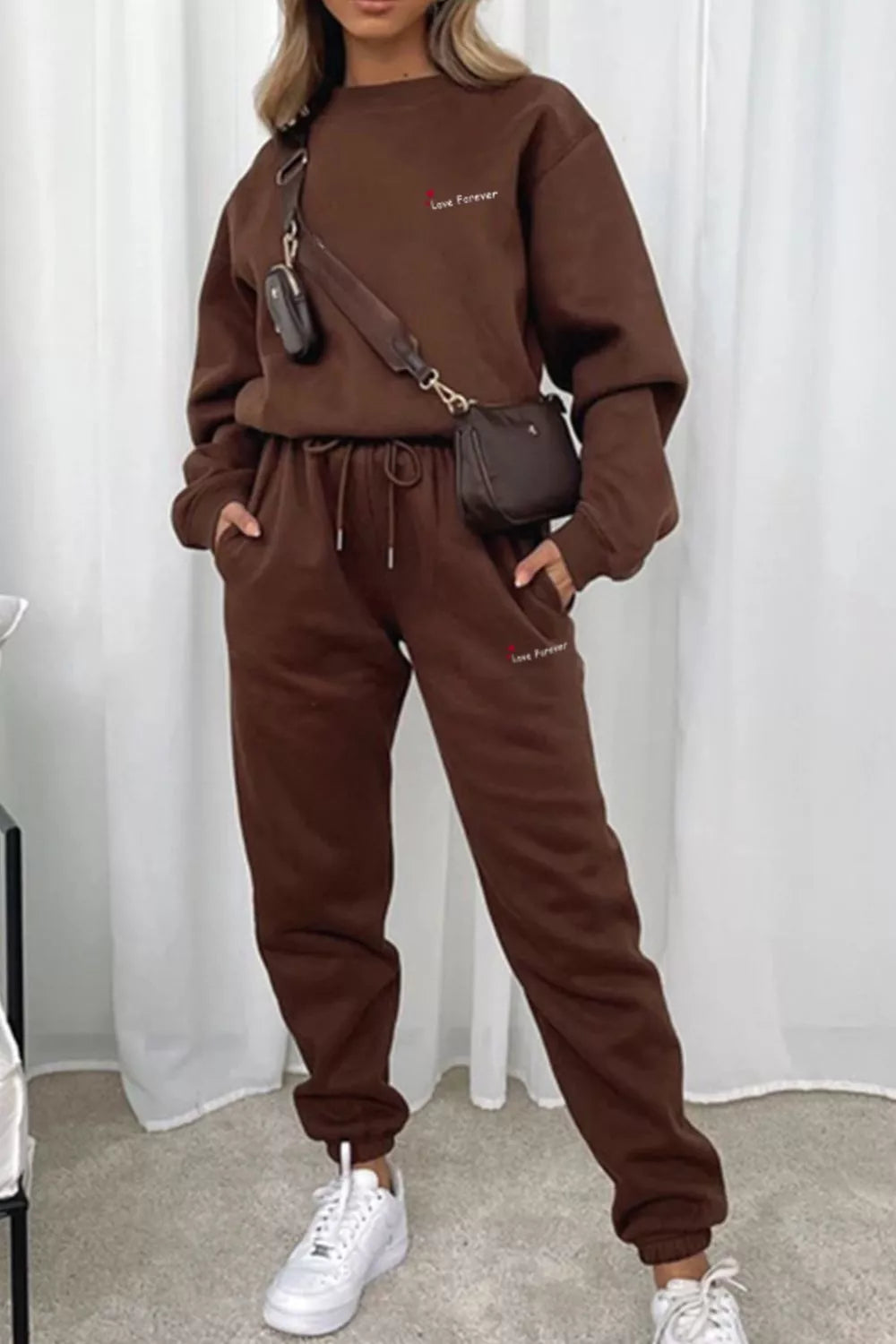 Round Neck Sweatshirt and Joggers Set Trendsi