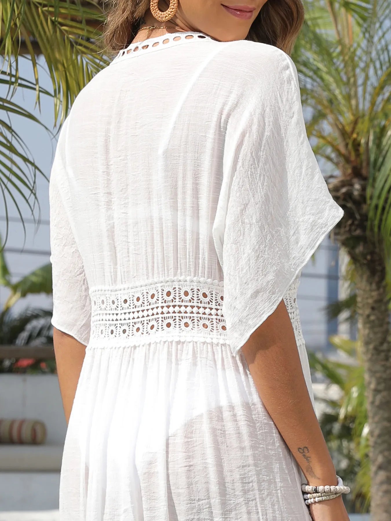 Lace Trim Plunging Beach Cover Up Maxi Dress Trendsi