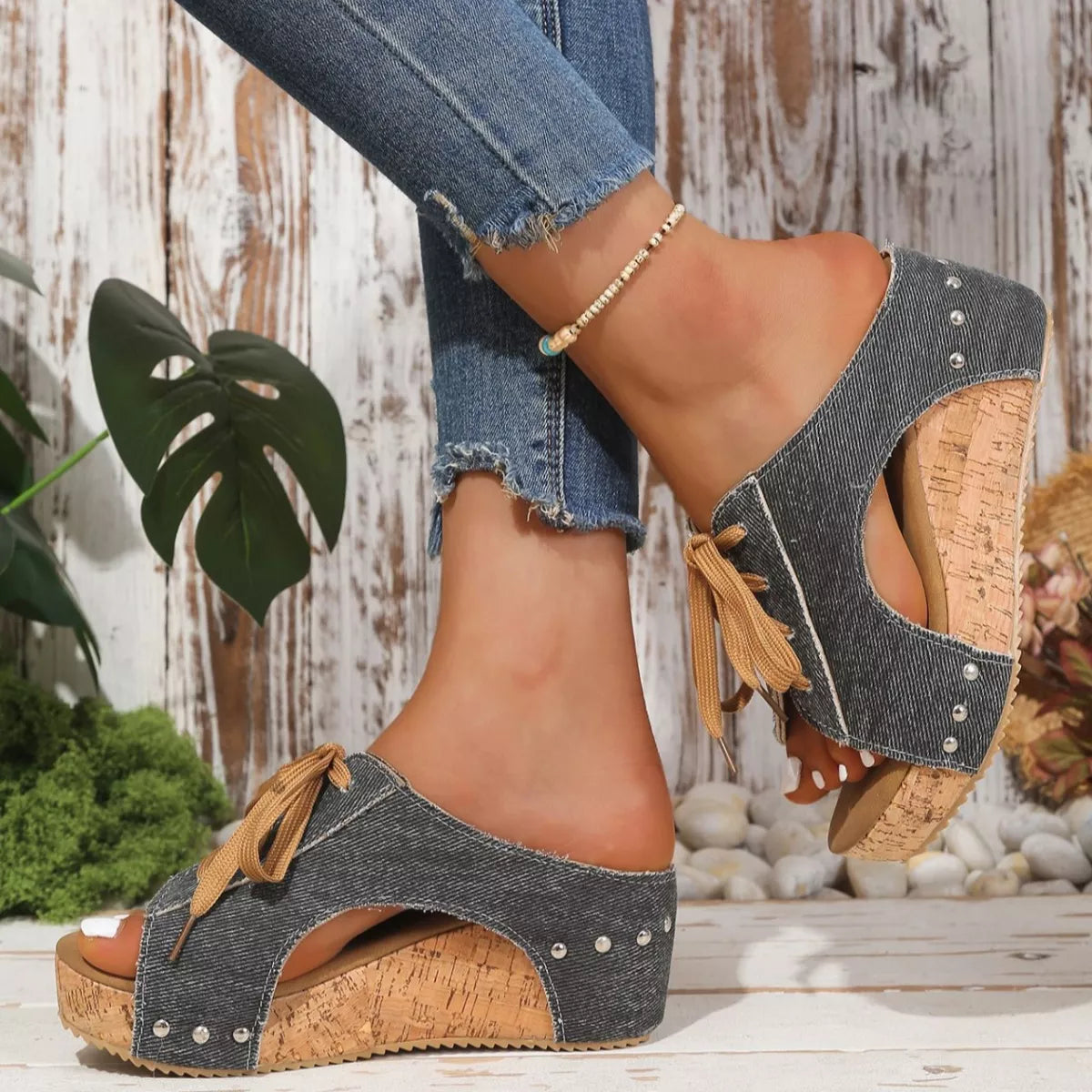 Lace Up Wedge Sandals Trendsi
