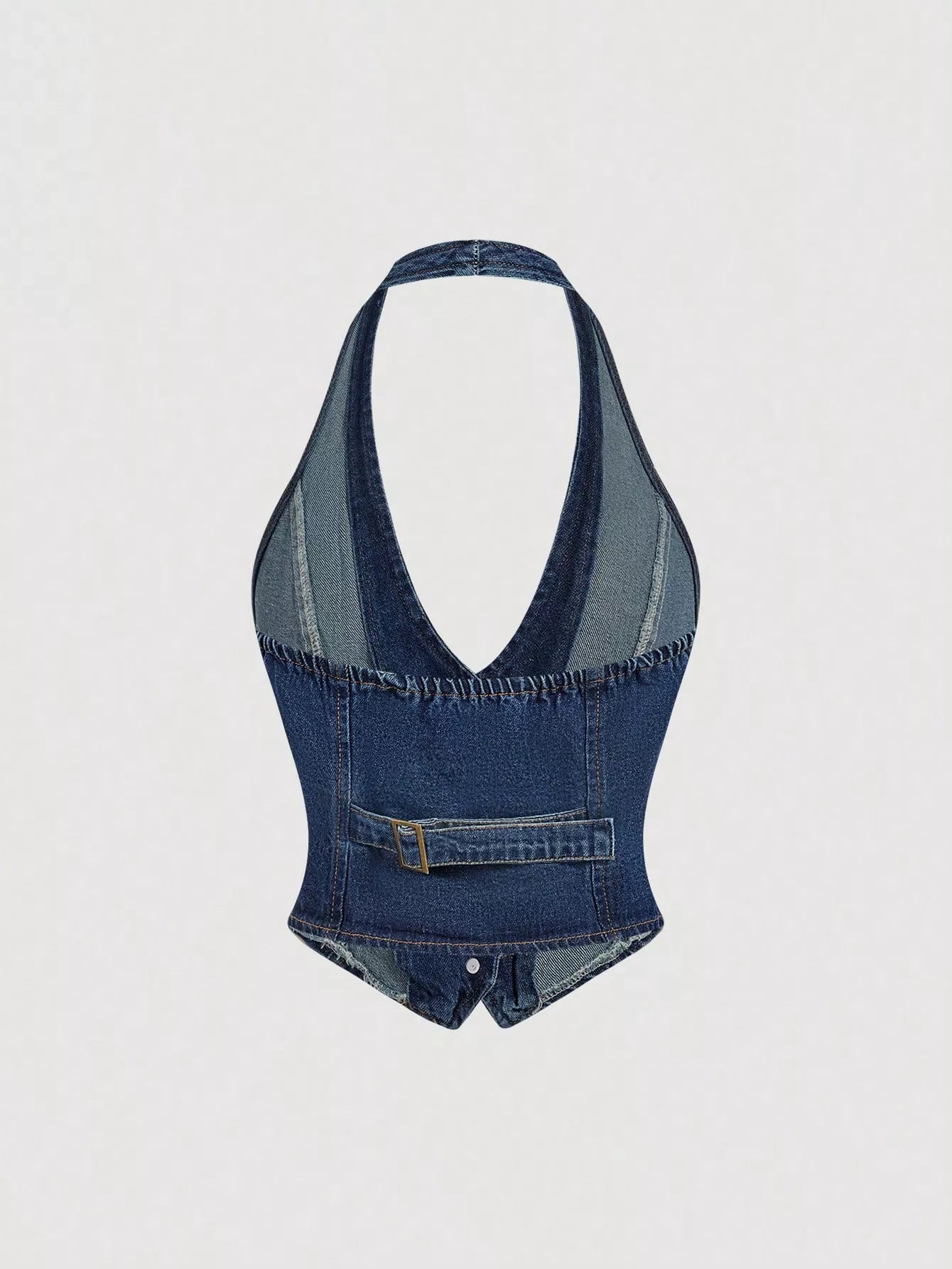 Halter Neck Denim Vest and Wide-Leg Jeans Set Trendsi