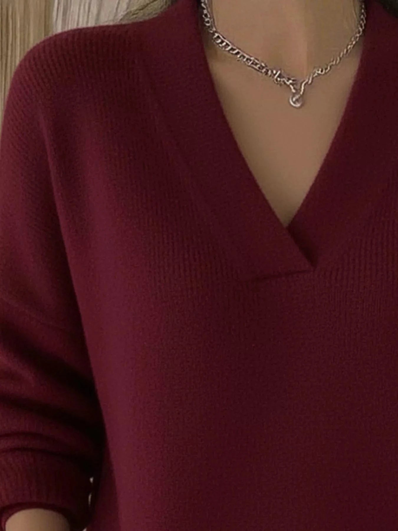 Full Size V-Neck Long Sleeve Sweater Plus Size