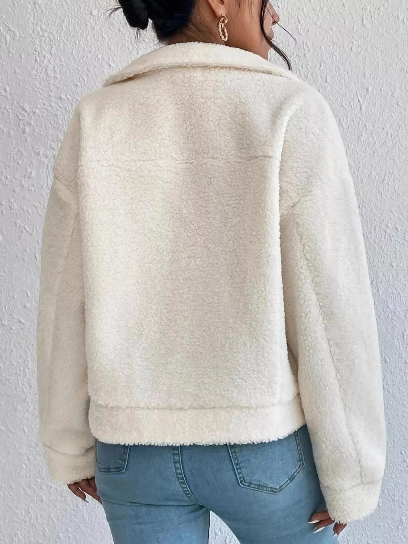 Full Size Cozy Faux Shearling Button-Up Jacket Plus Size Trendsi