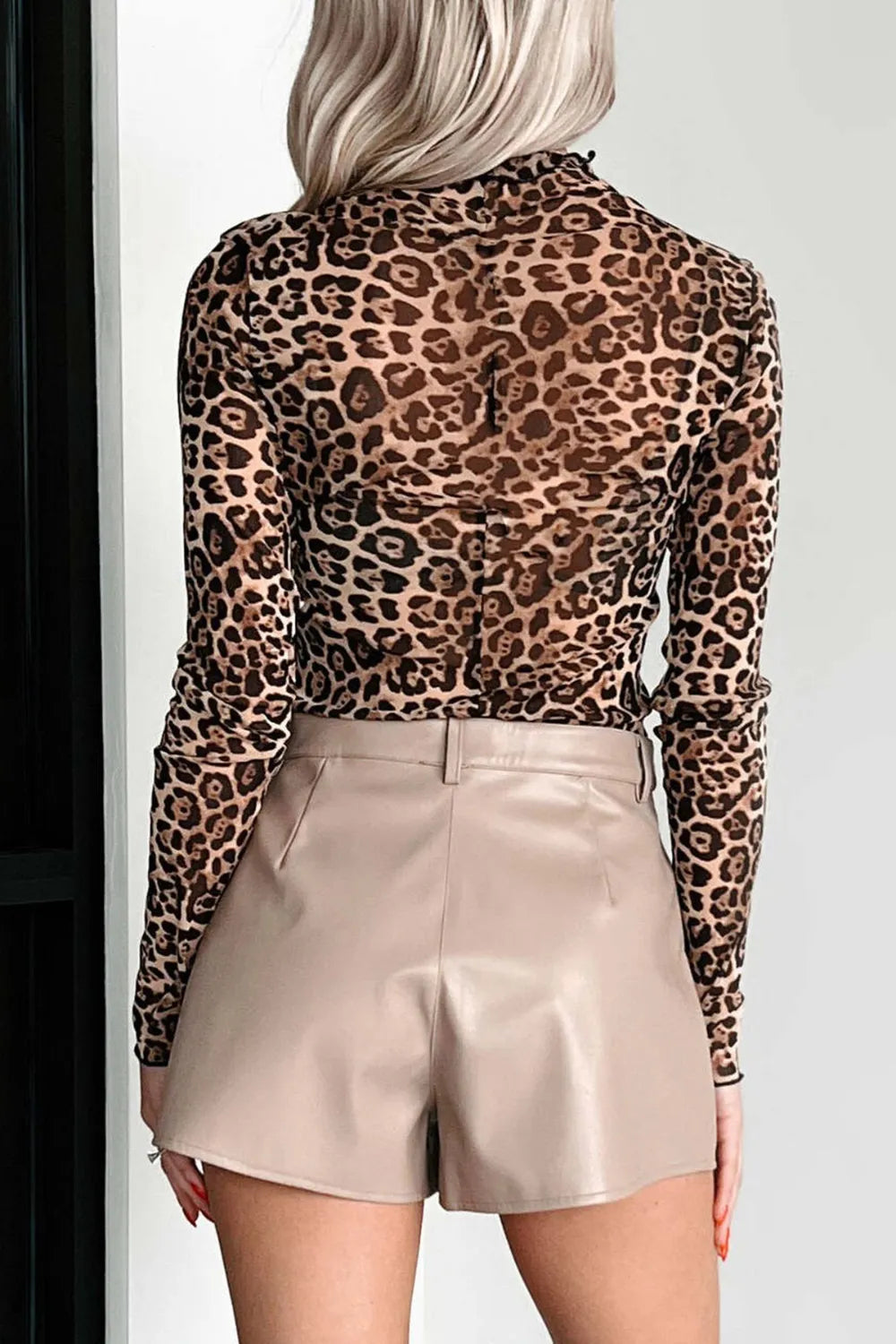 Lovelet Leopard Mock Neck Long Sleeve T-Shirt Trendsi