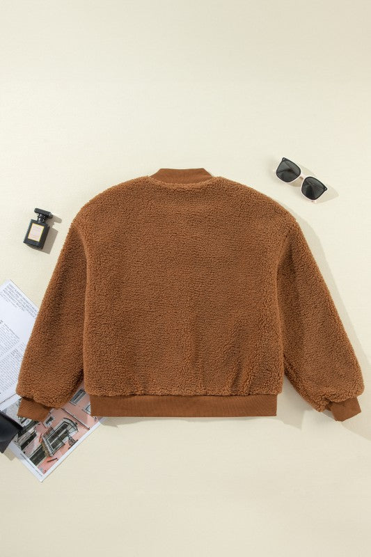 Burl Sherpa Ribbed Baseball Collar Bomber Jacket