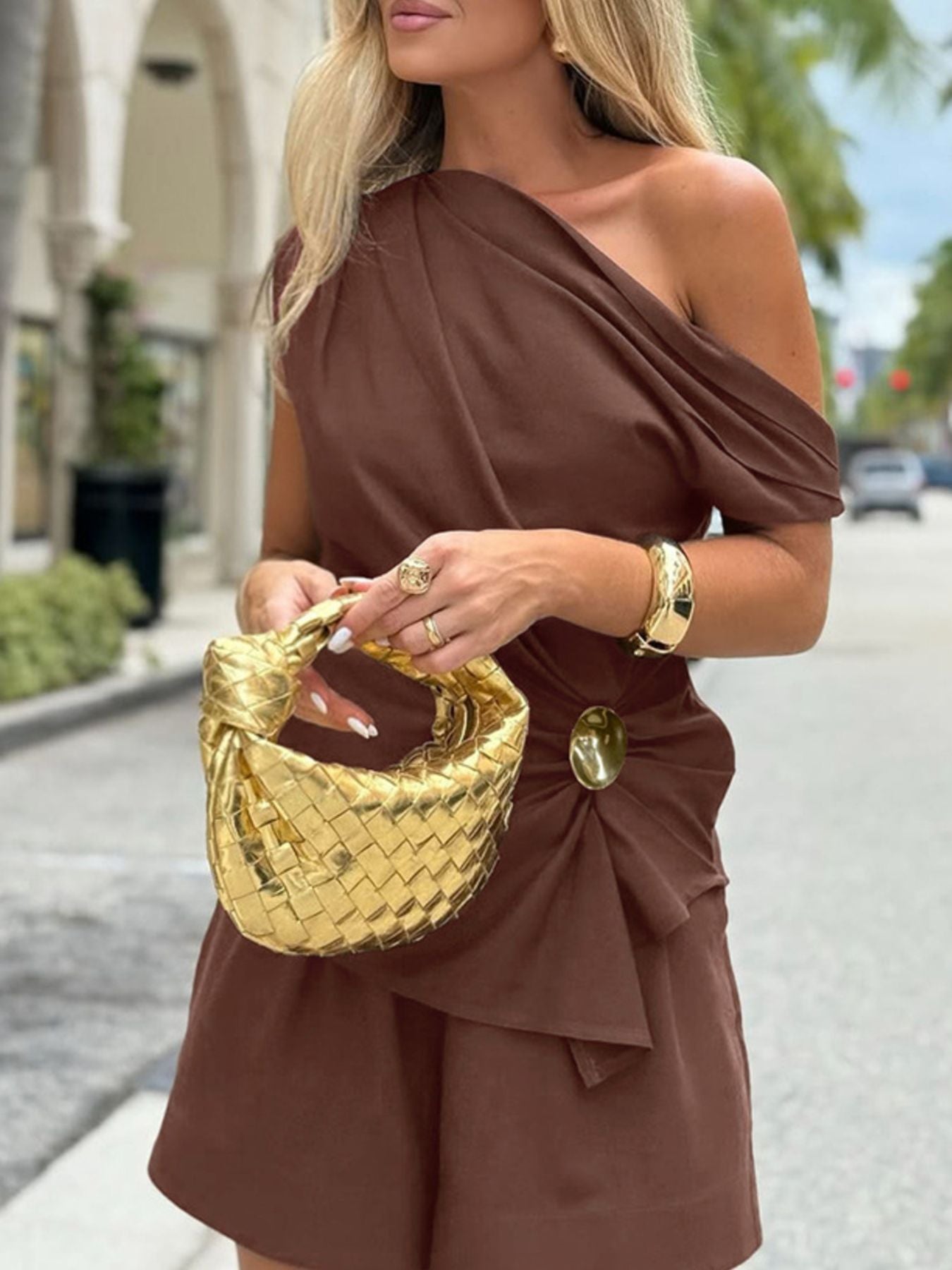 One-Shoulder Top and Shorts Set Trendsi