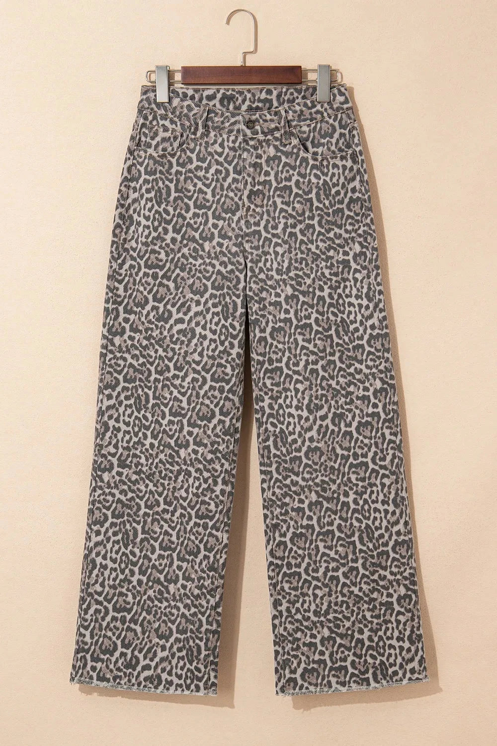 Leopard Frayed Edge Wide Leg High Waist Jeans