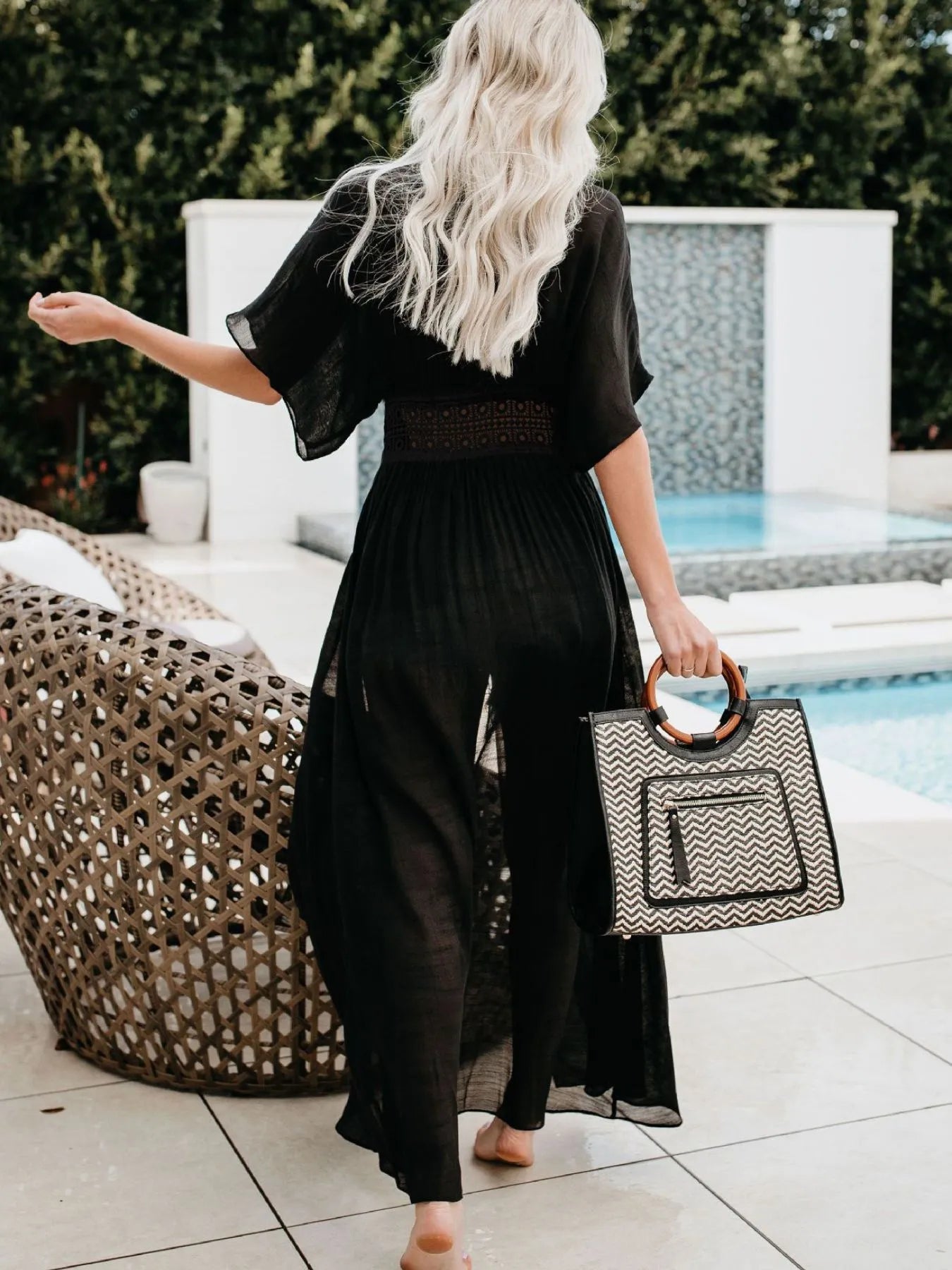 Lace Trim Plunging Beach Cover Up Maxi Dress Trendsi