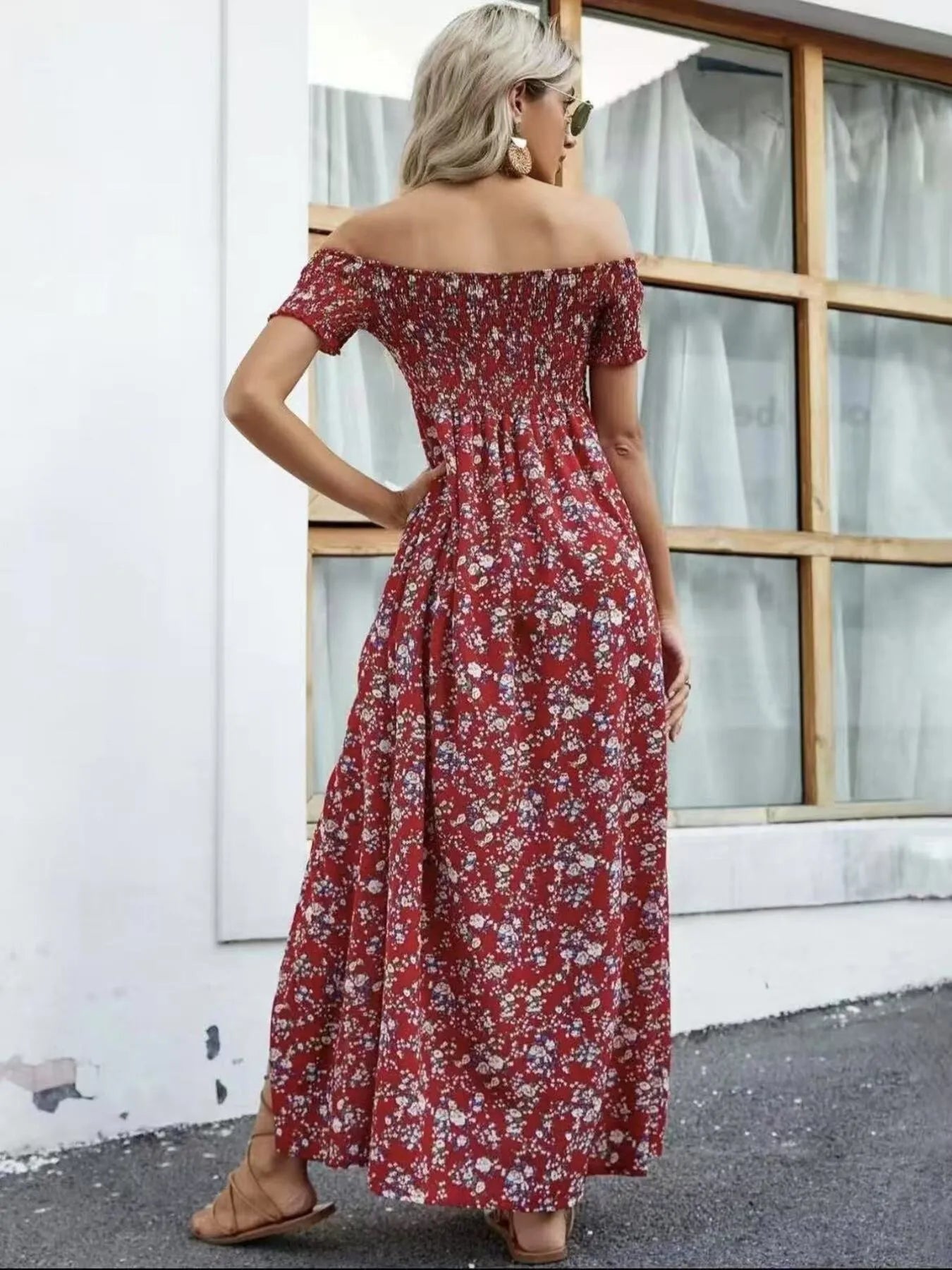 Full Size Slit Off-Shoulder Floral Midi Dress Plus Size Trendsi