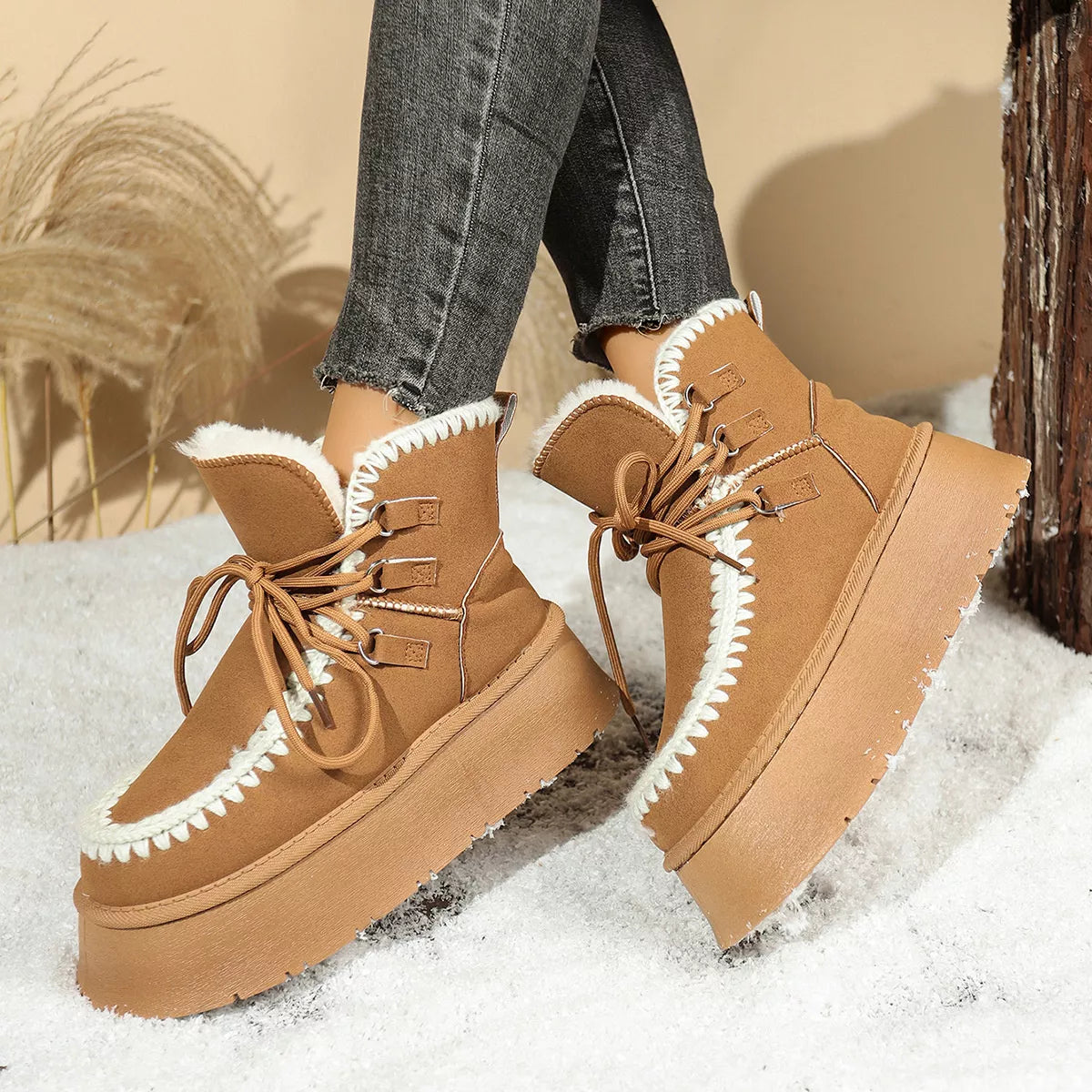 Sherpa Lined Platform Snow Boots Trendsi