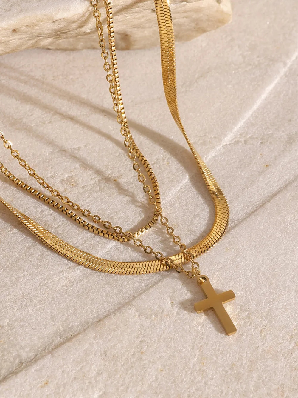18K Gold-Plated Three-Layered Cross Necklace Trendsi